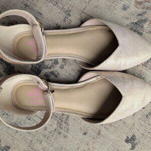 Rose Gold Dress Flats with Jeweled Velcro Ankle Strap